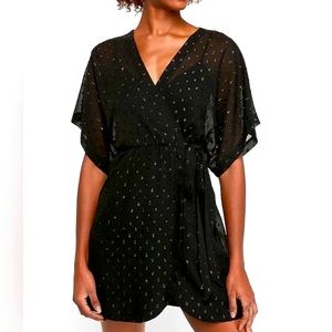 Express "Metallic Clip Dot Kimono Sleeve Wrap Dress"
Size: Lg